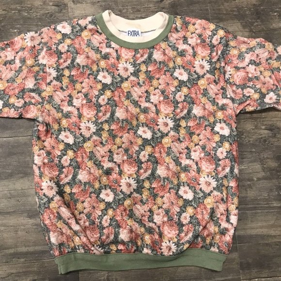 Vintage Extra Elements Double Neck All‎ Over Floral Print Sweatshirt NO SIZE TAG - Picture 2 of 9